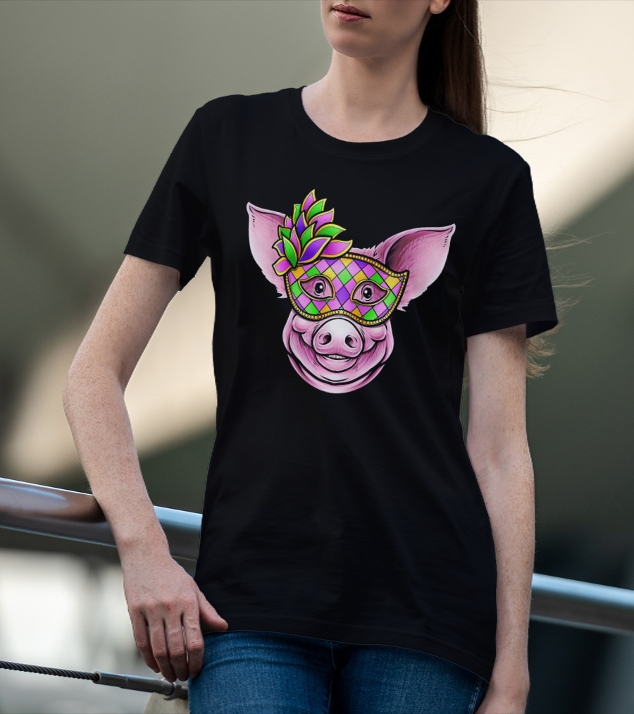 Piglet With Colorful Carnival Mask Happy Festival Face T-Shirt