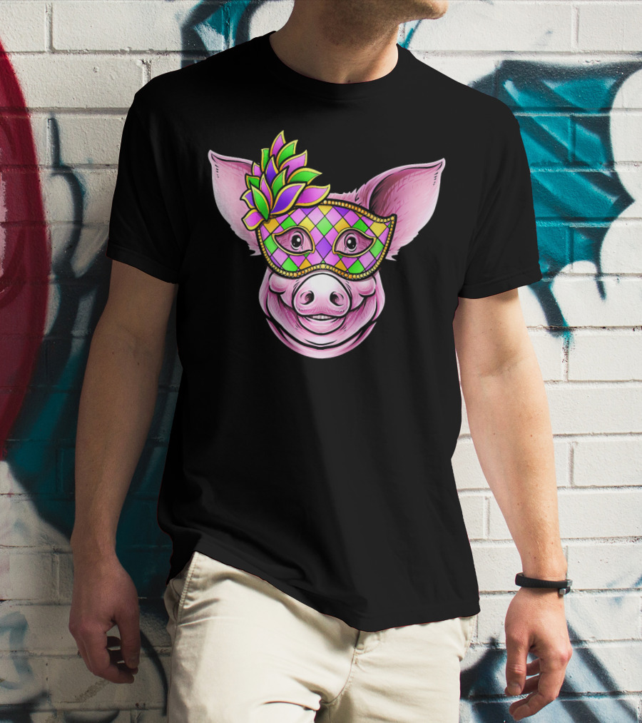 Piglet With Colorful Carnival Mask Happy Festival Face T-Shirt