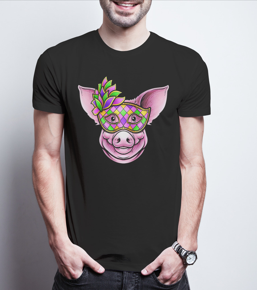 Piglet With Colorful Carnival Mask Happy Festival Face T-Shirt