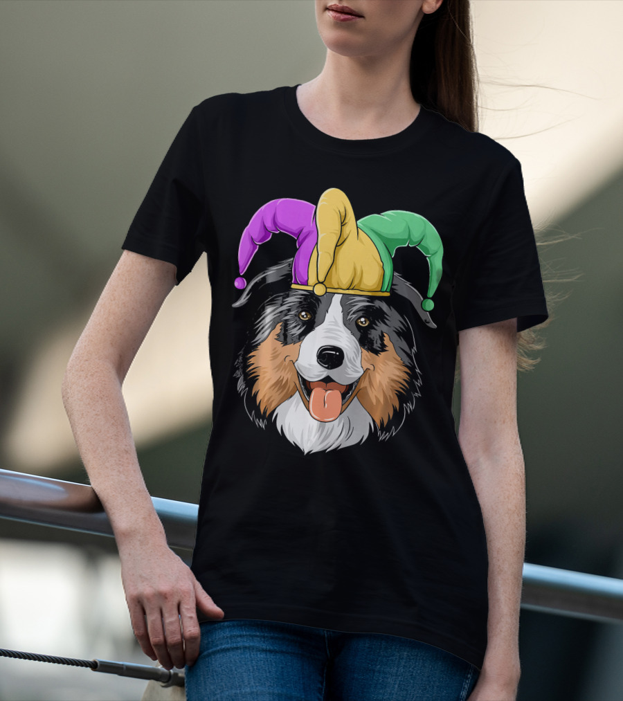 Australian Shepherd Mardi Gras Jester Hat T-Shirt
