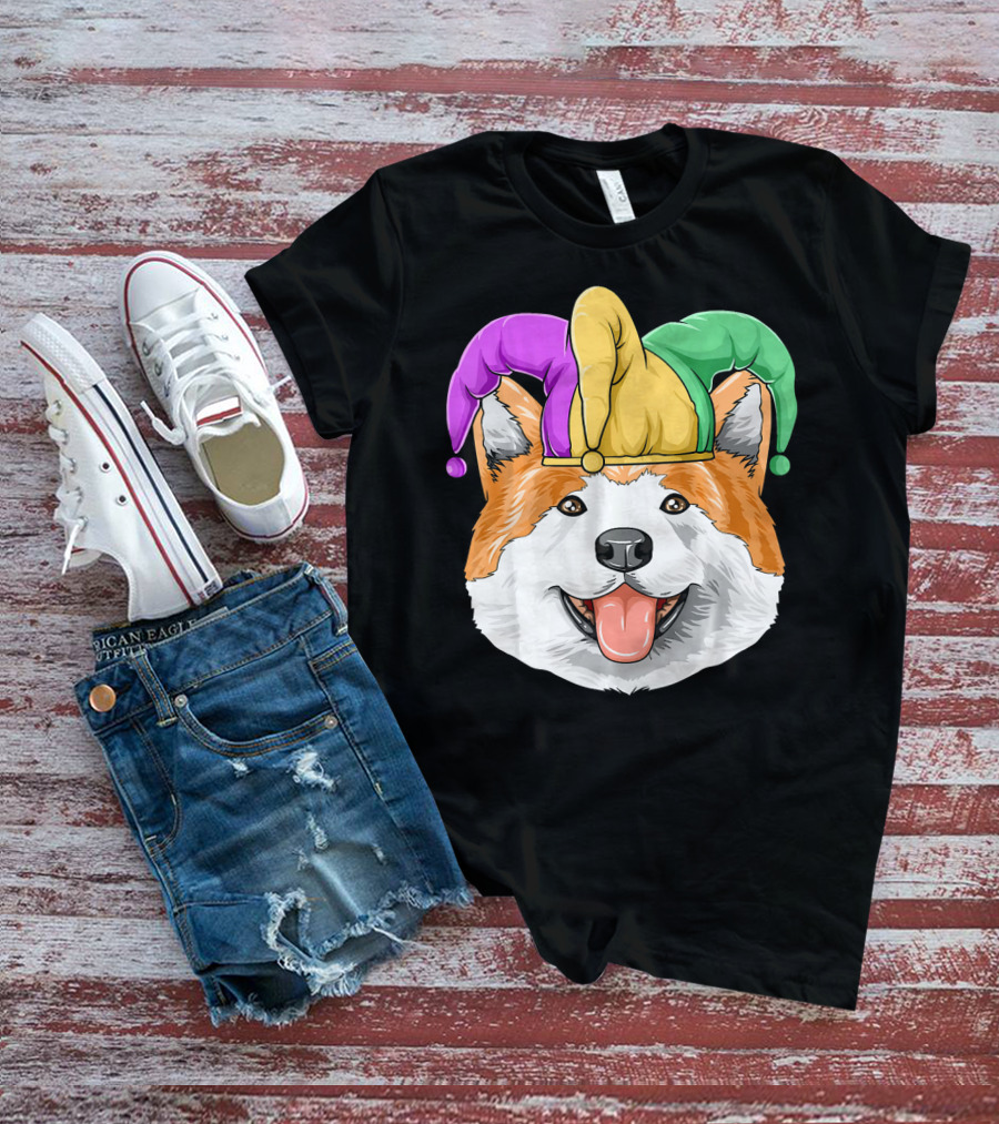 Mardi Gras Akita Jester Hat Carnival Akita T-Shirt