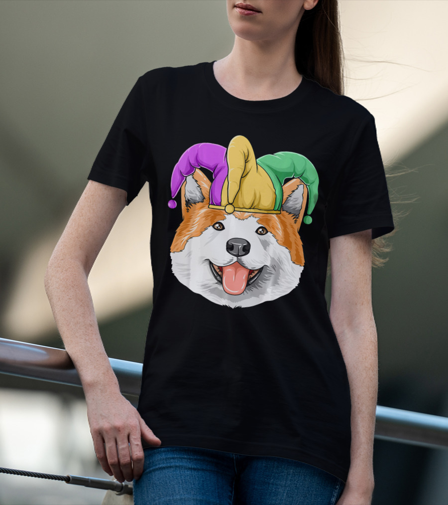 Mardi Gras Akita Jester Hat Carnival Akita T-Shirt