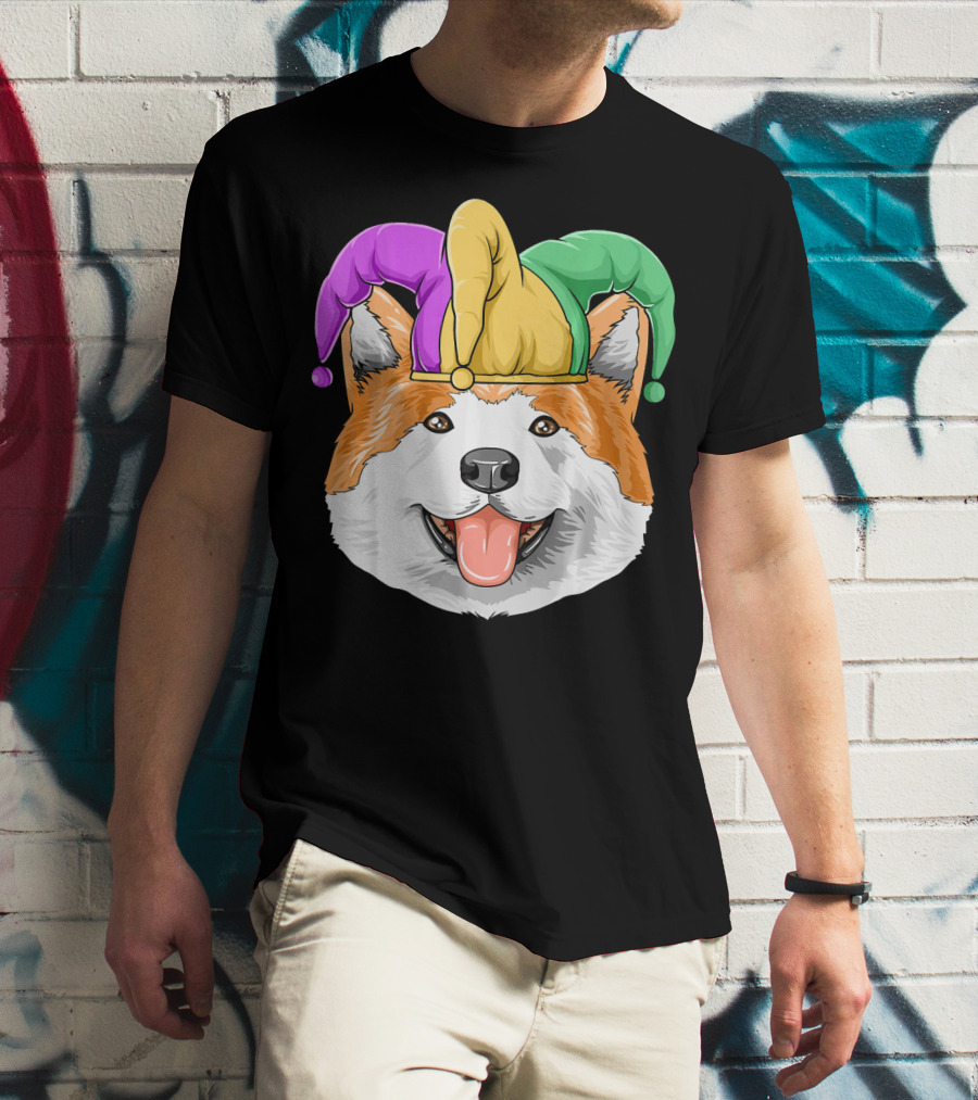 Mardi Gras Akita Jester Hat Carnival Akita T-Shirt