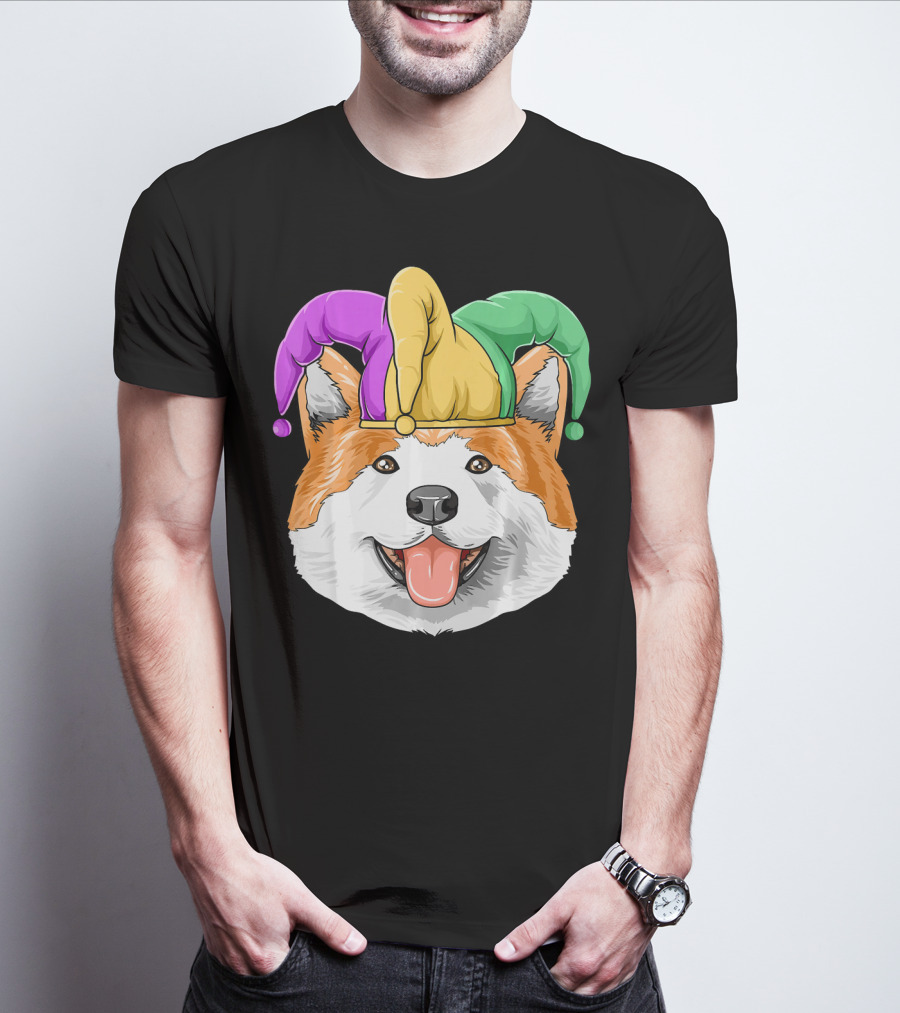 Mardi Gras Akita Jester Hat Carnival Akita T-Shirt