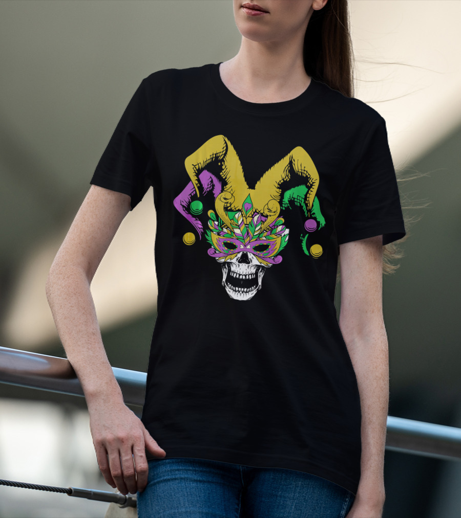 Mardi Gras Skull Jester Hat Masquerade Mask T-Shirt