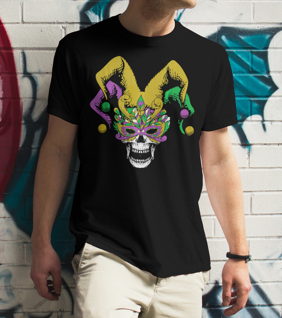 Mardi Gras Skull Jester Hat Masquerade Mask T-Shirt