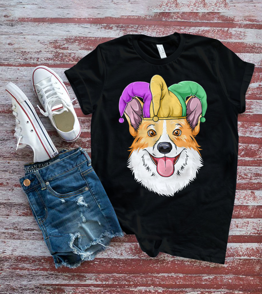 Mardi Gras Corgi Jester Hat Corgi Carnival T-Shirt