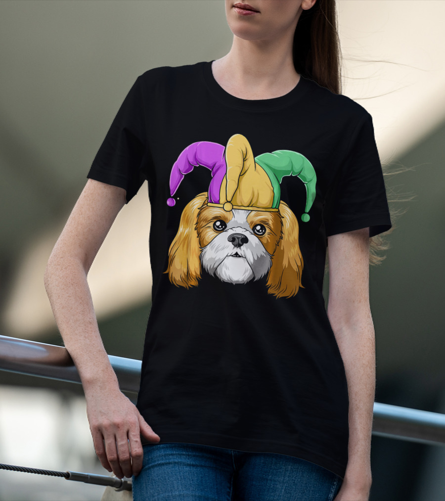 Mardi Gras Shih Tzu With Jester Carnival Hat T-Shirt