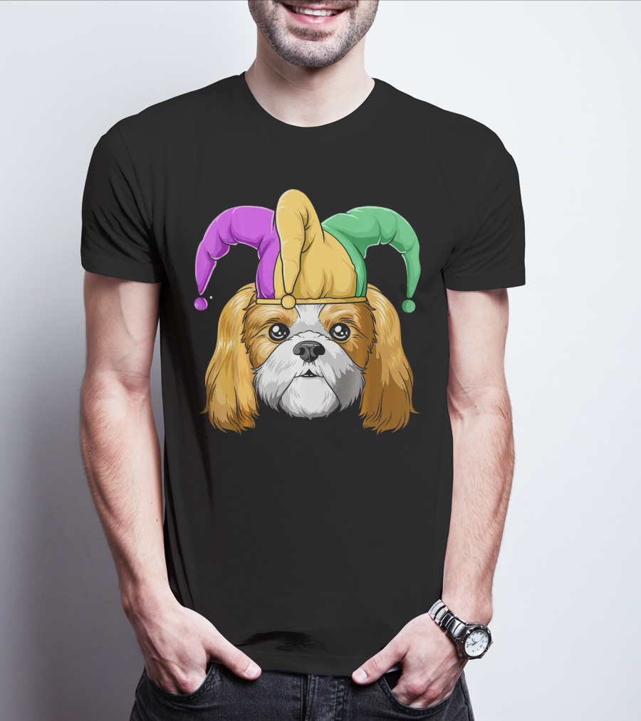 Mardi Gras Shih Tzu With Jester Carnival Hat T-Shirt