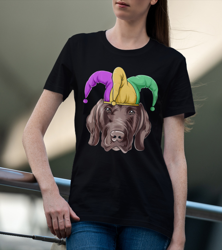 Mardi Gras Jester Dog Head Carnival Hat Pointer T-Shirt
