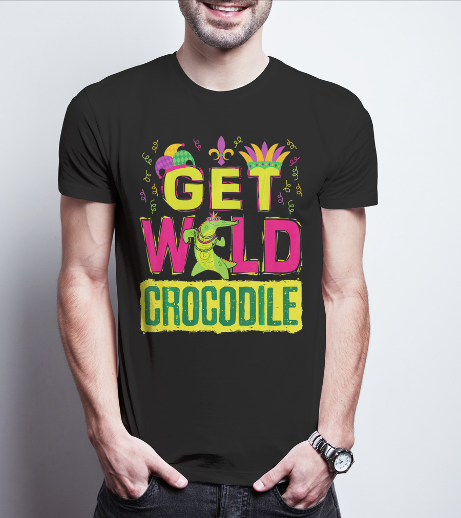 Get Wild Crocodile Mardi Gras Carnival Fleur-de-lis Festive Parade T-Shirt