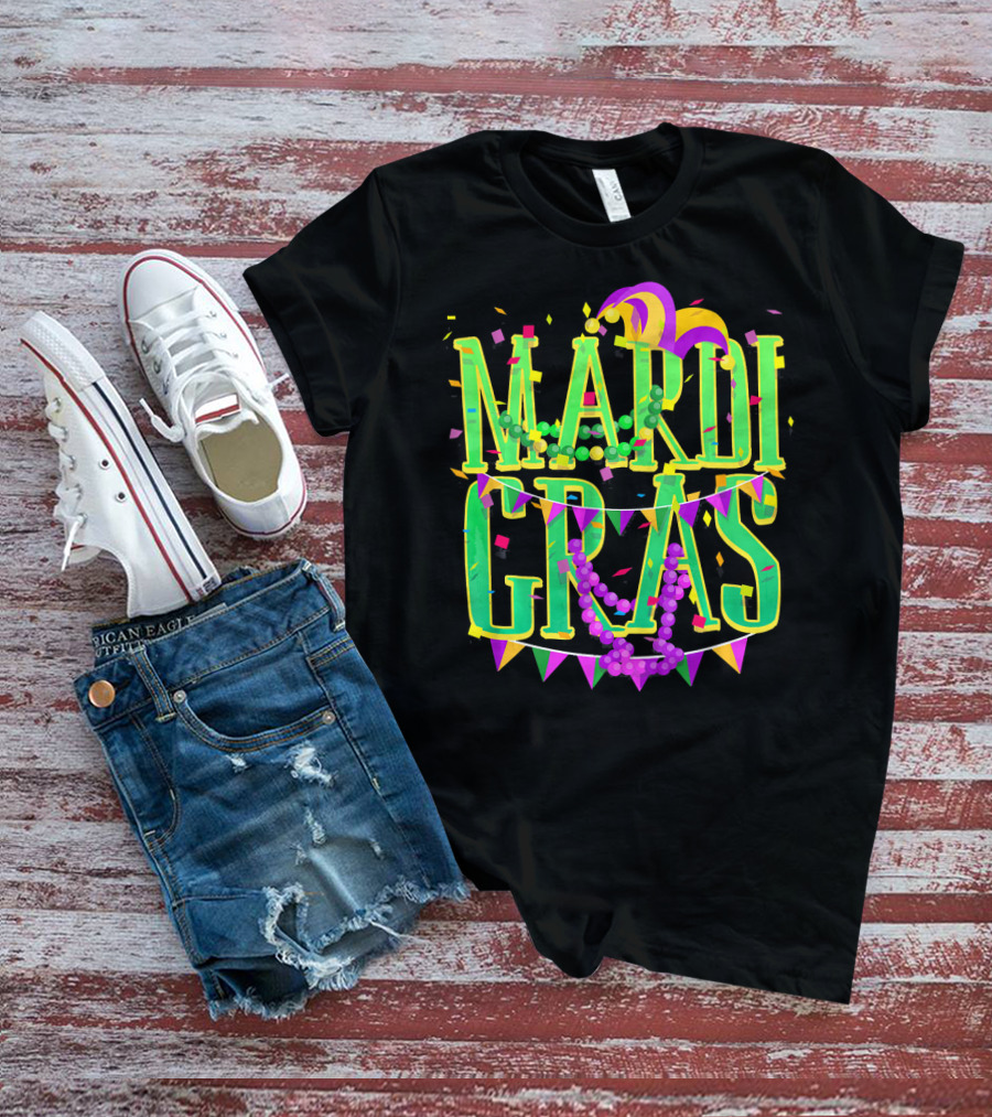 Mardi Gras Festive Beads And Party Hat T-Shirt