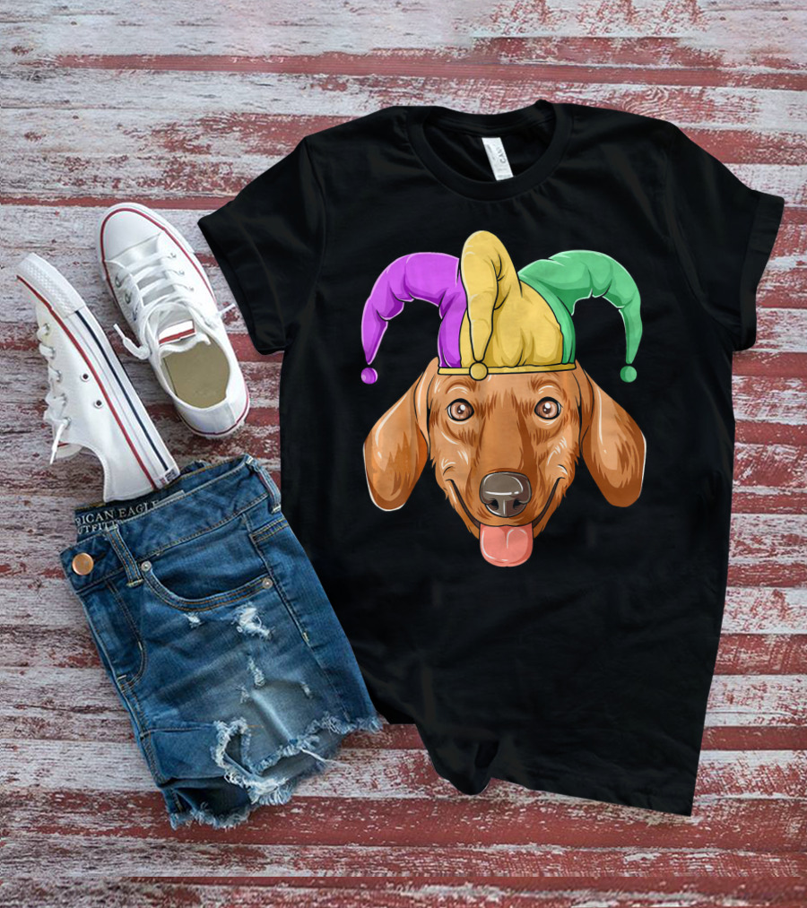 Mardi Gras Dachshund Carnival Jester Hat T-Shirt
