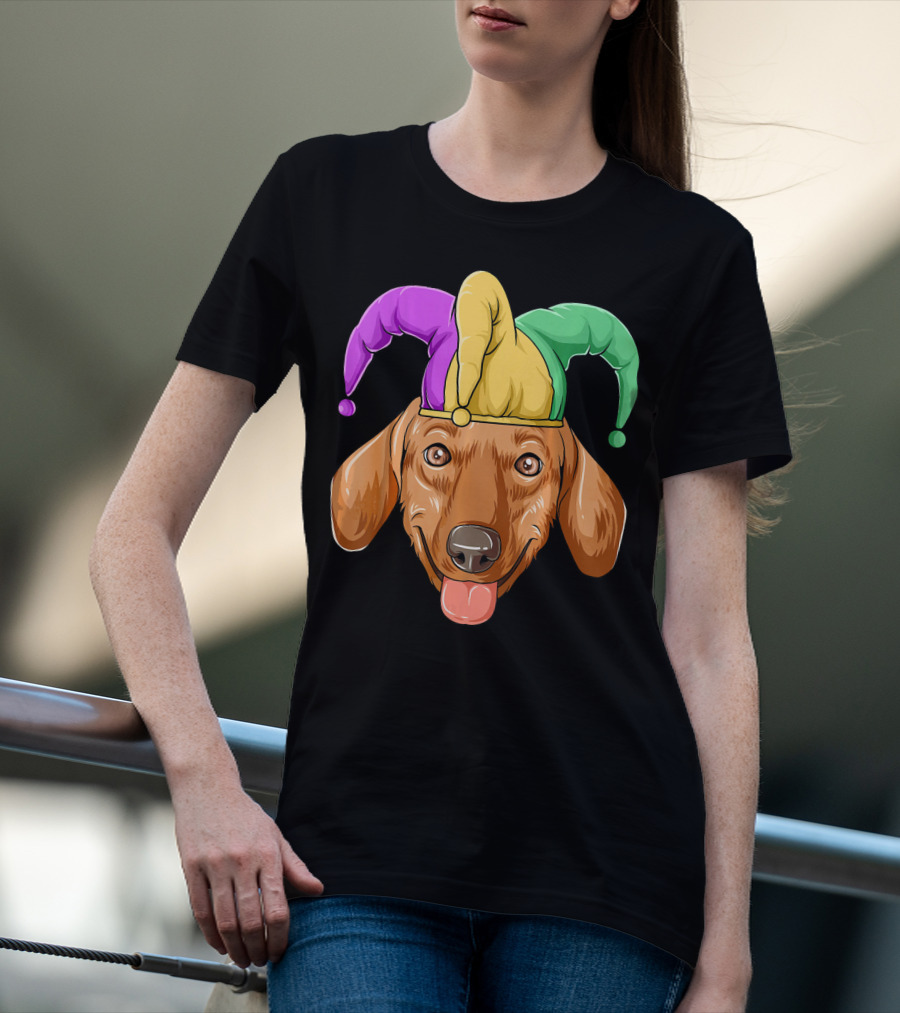 Mardi Gras Dachshund Carnival Jester Hat T-Shirt