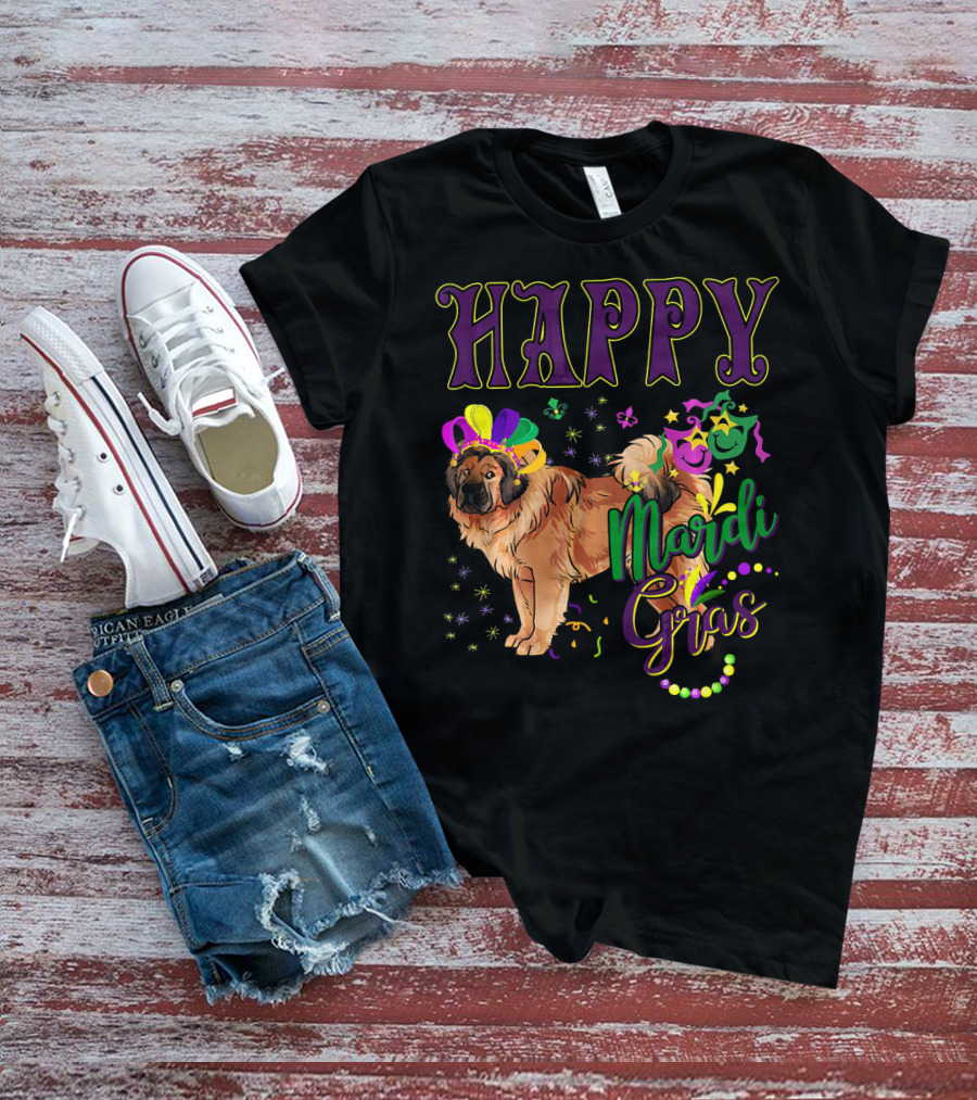 Happy Mardi Gras Tibetan Mastiff Beads And Masks T-Shirt