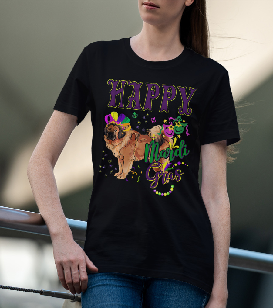 Happy Mardi Gras Tibetan Mastiff Beads And Masks T-Shirt
