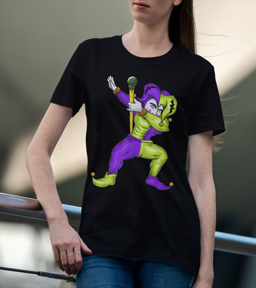 Mardi Gras Dabbing Jester In Purple And Green Carnival T-Shirt