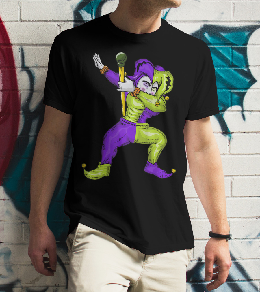 Mardi Gras Dabbing Jester In Purple And Green Carnival T-Shirt