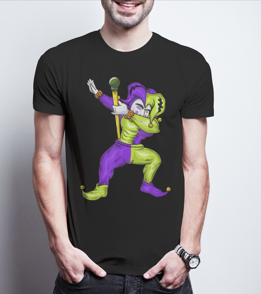 Mardi Gras Dabbing Jester In Purple And Green Carnival T-Shirt