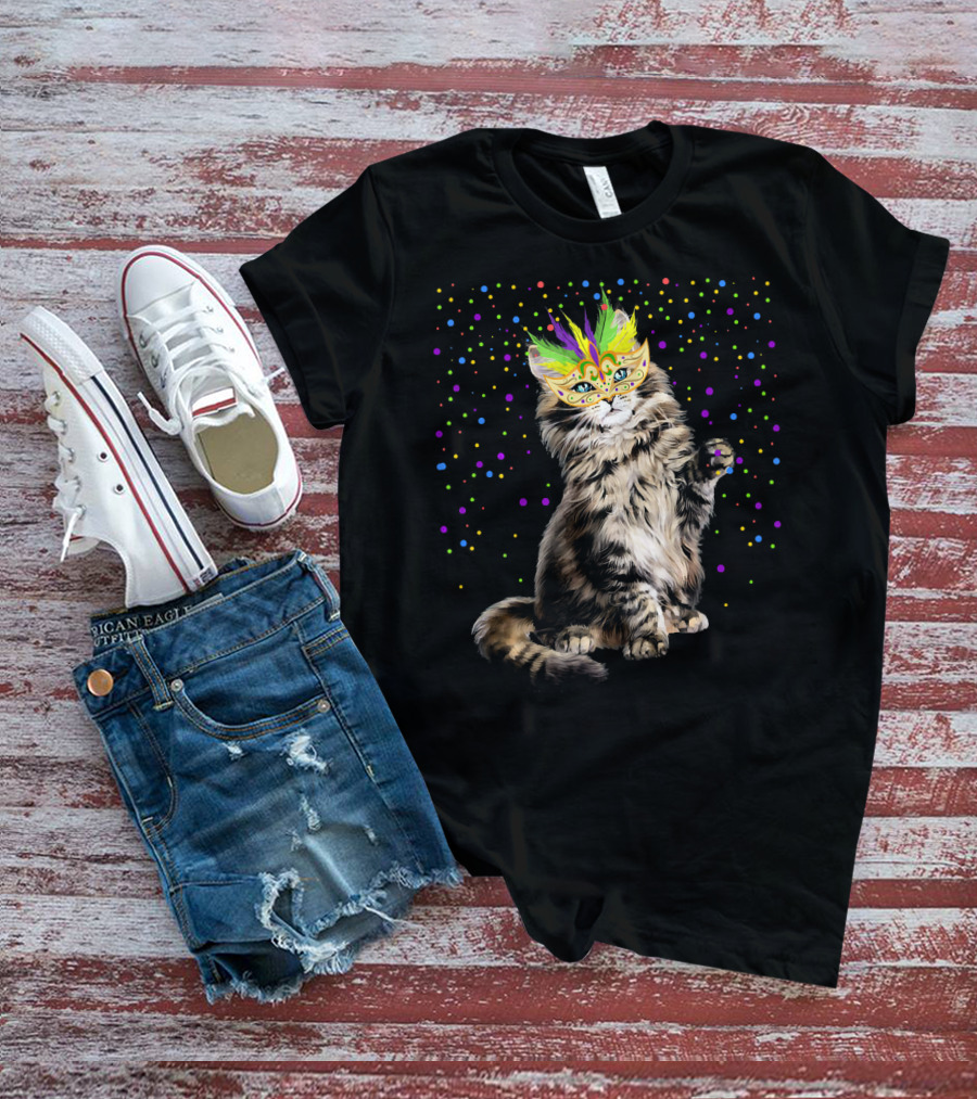 Mardi Gras Cat Mask Party In New Orleans T-Shirt