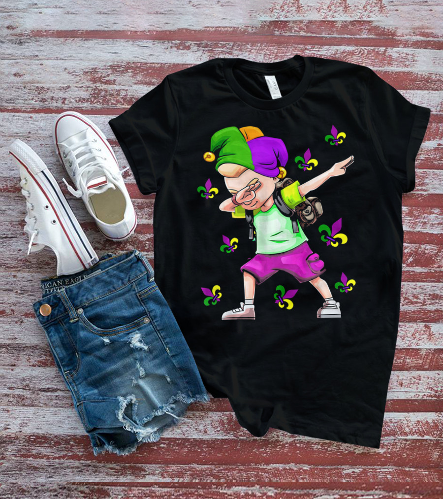 Dabbing Jester With Mardi Gras Fleur-de-Lis New Orleans T-Shirt