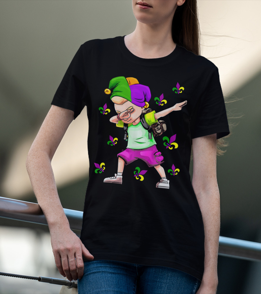 Dabbing Jester With Mardi Gras Fleur-de-Lis New Orleans T-Shirt