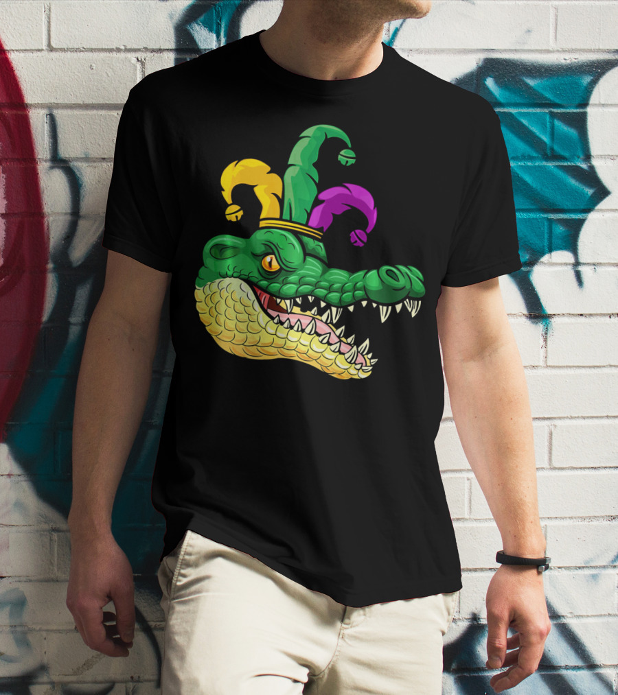 Alligator Head Mardi Gras Jester Hat Gator Clown T-Shirt