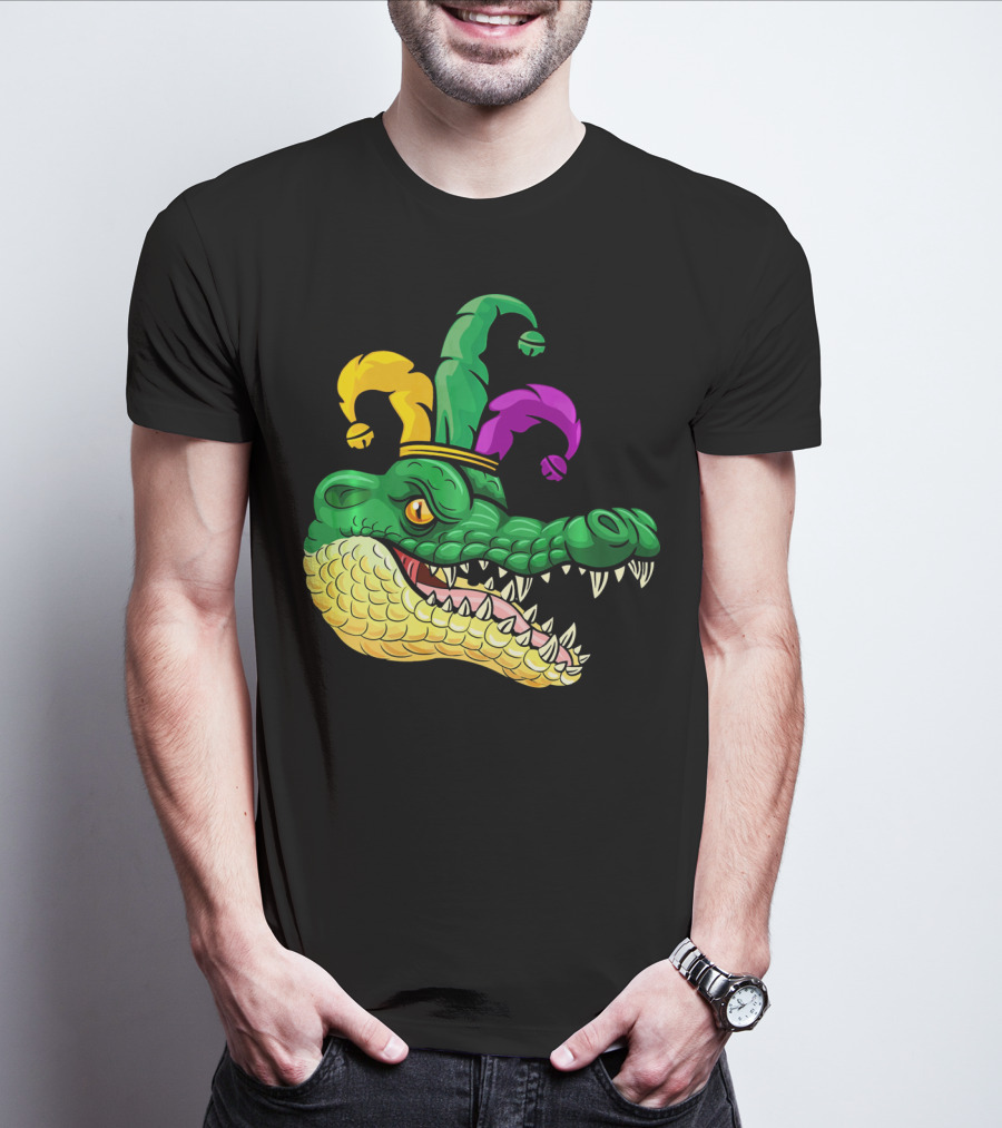 Alligator Head Mardi Gras Jester Hat Gator Clown T-Shirt