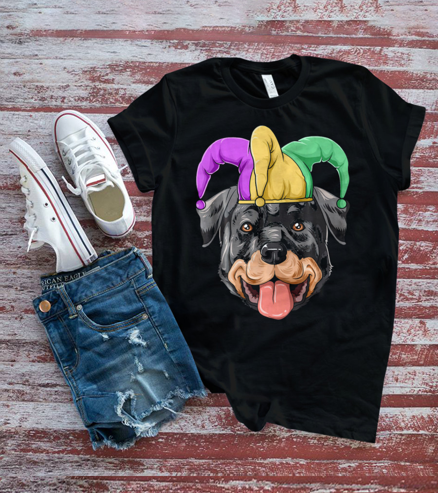 Mardi Gras Rottweiler Carnival Hat Jester Colors T-Shirt