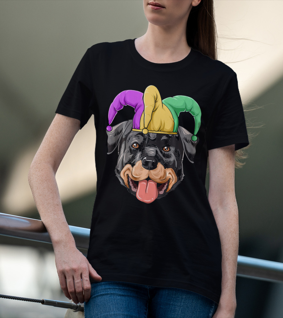 Mardi Gras Rottweiler Carnival Hat Jester Colors T-Shirt
