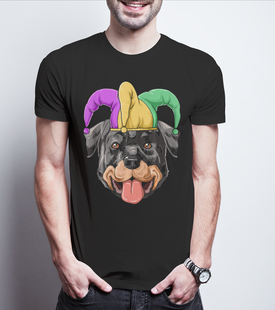 Mardi Gras Rottweiler Carnival Hat Jester Colors T-Shirt