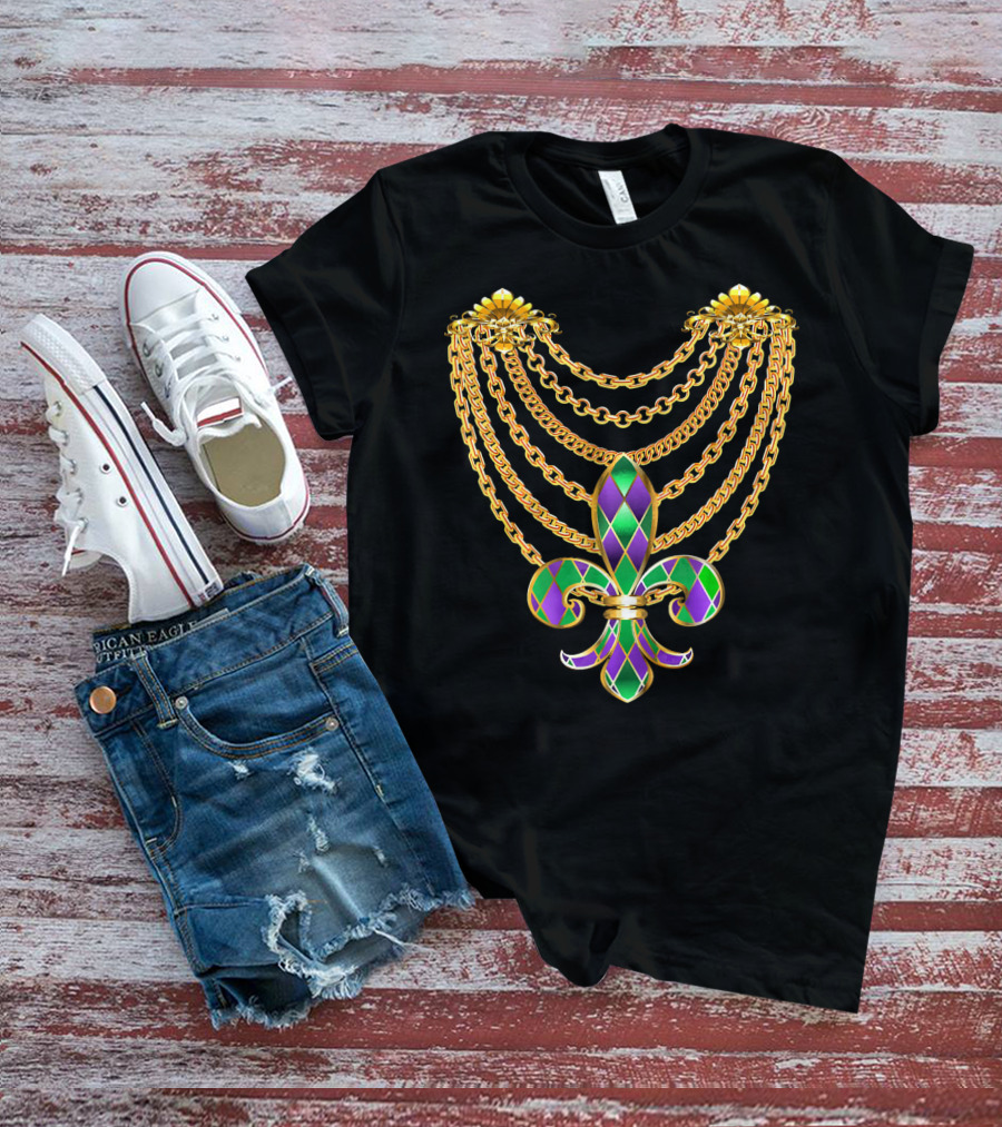 Mardi Gras Fat Tuesday Gold Fleur De Lis Chain T-Shirt