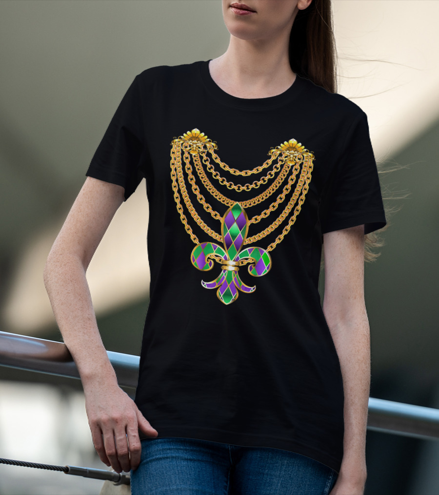Mardi Gras Fat Tuesday Gold Fleur De Lis Chain T-Shirt