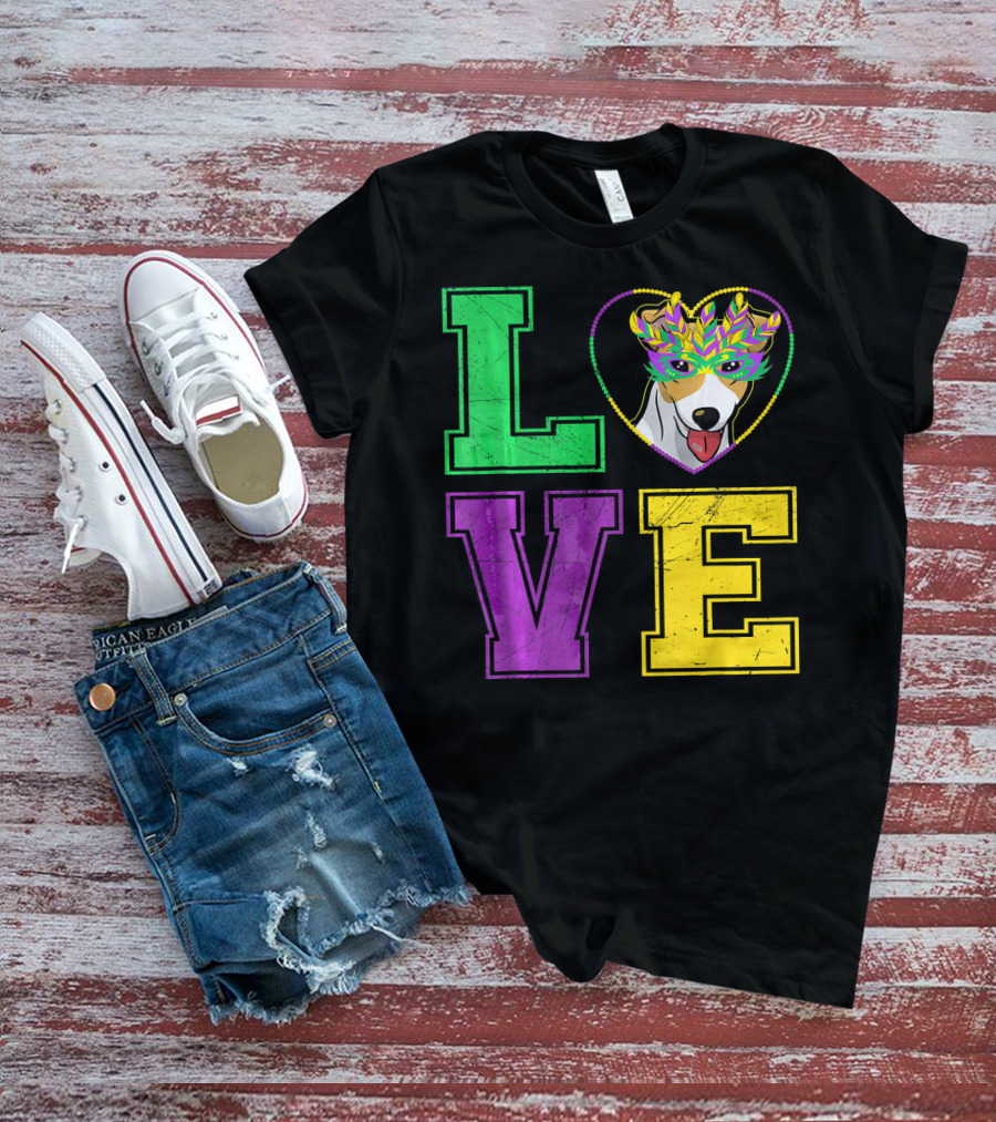 LOVE Jack Russell Terrier Dog Mardi Gras Mask T-Shirt