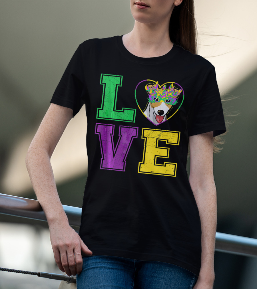 LOVE Jack Russell Terrier Dog Mardi Gras Mask T-Shirt