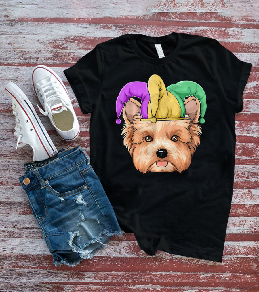 Mardi Gras Yorkshire Terrier Jester Hat Yorksh Carnival T-Shirt