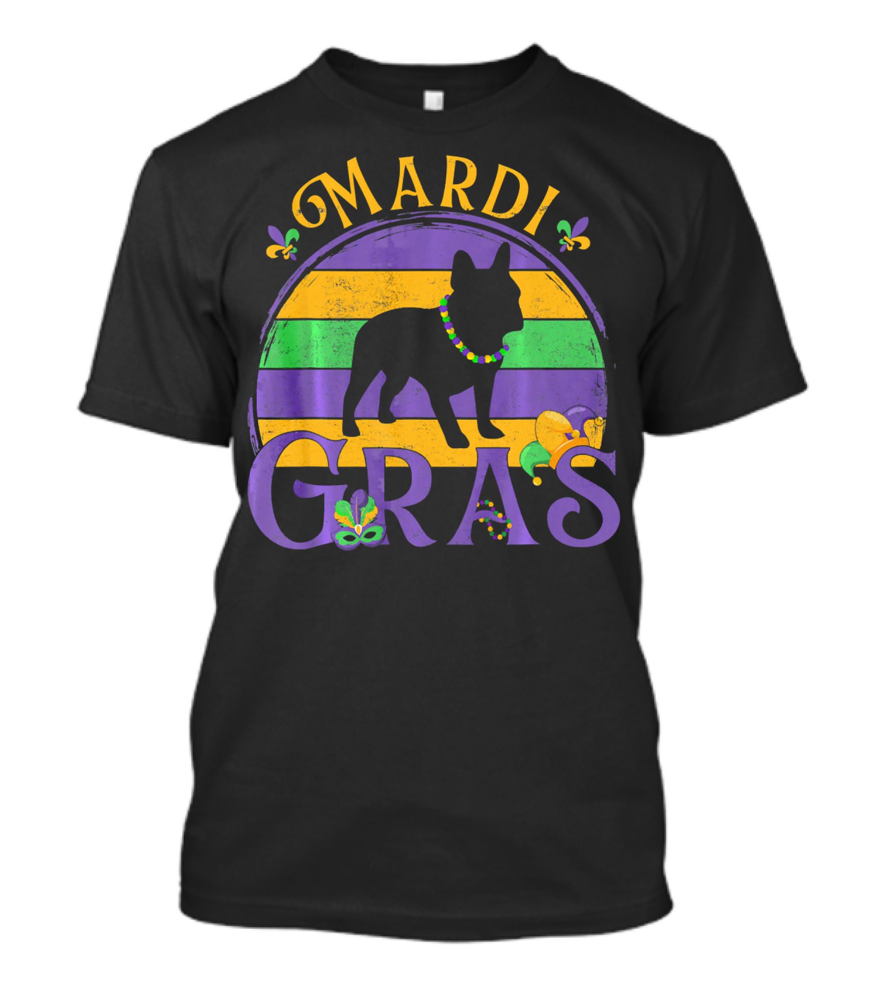 Mardi Gras French Bulldog Beads Festive Celebration Fleur-de-Lis T-Shirt