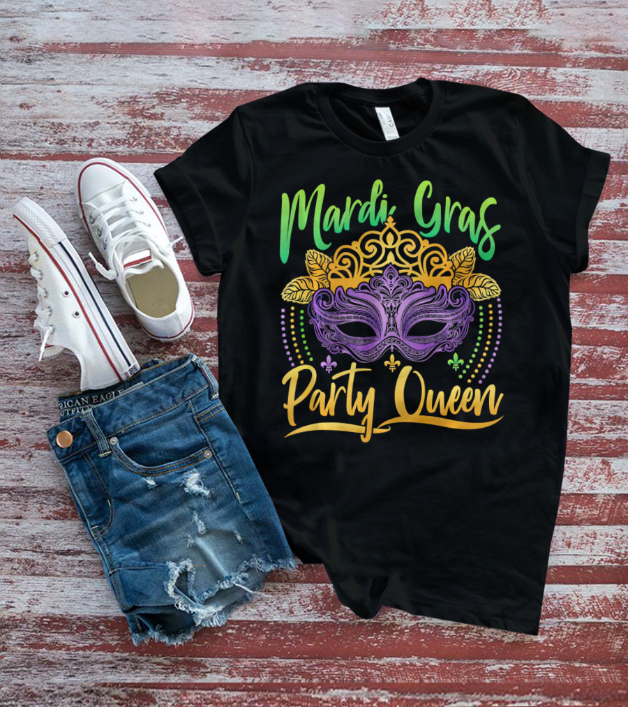 Mardi Gras Party Queen Mask Crown Fleur De Lis T-Shirt