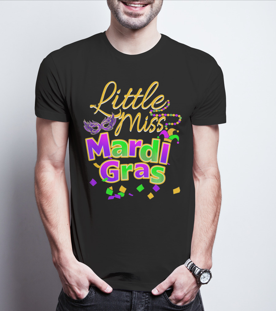 Little Miss Mardi Gras Mask Beads Confetti T-Shirt