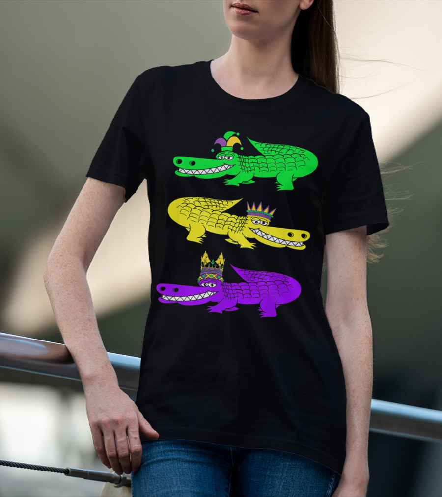 Alligator Crocodile Mardi Gras Festival Jester Kings T-Shirt