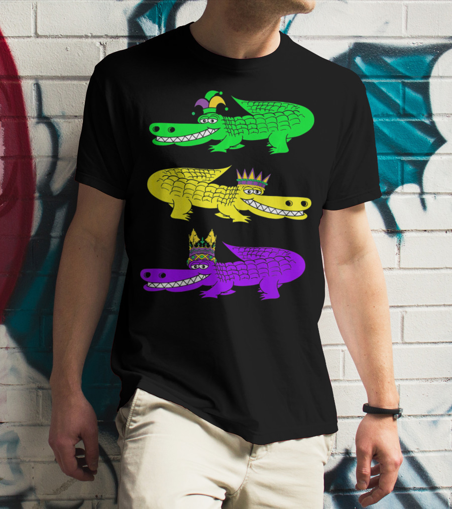 Alligator Crocodile Mardi Gras Festival Jester Kings T-Shirt