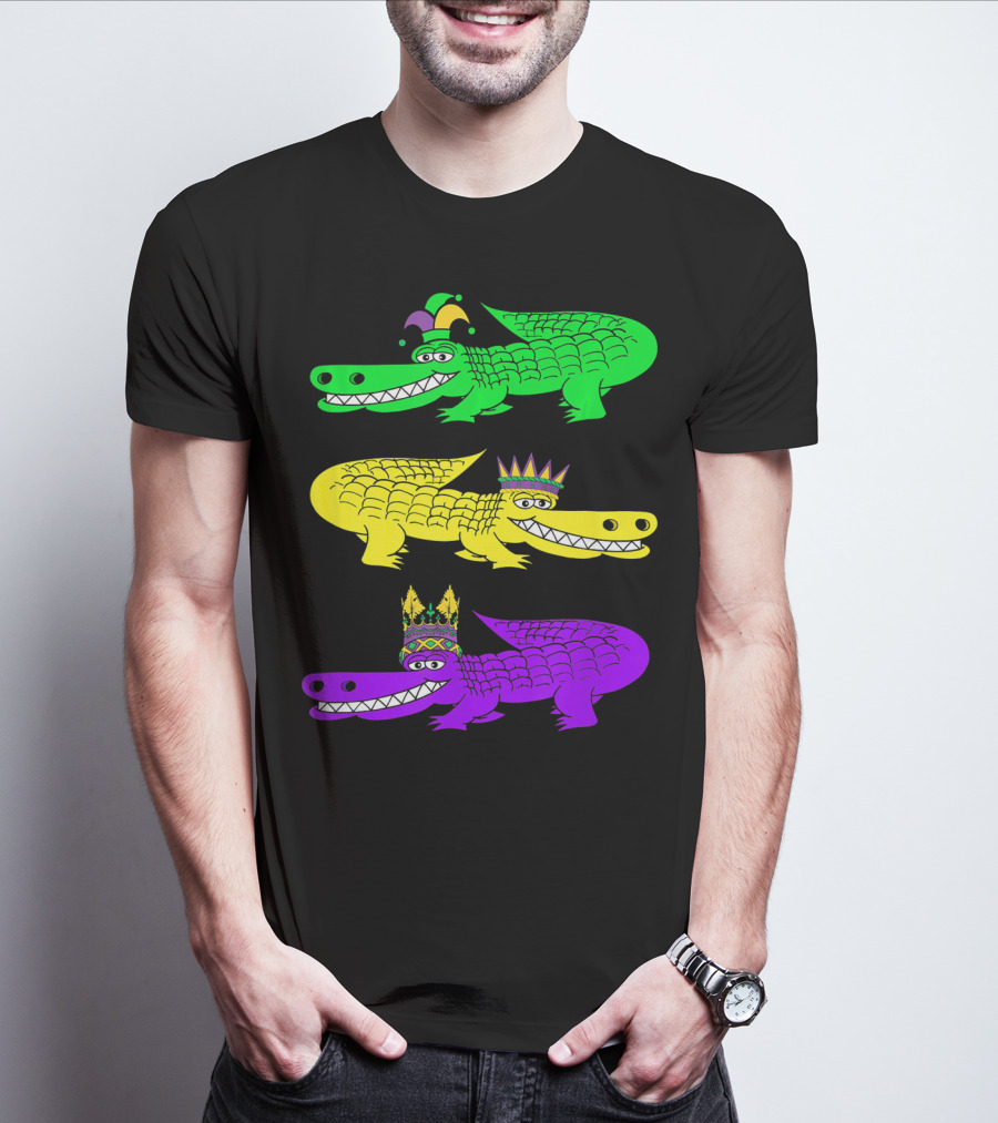 Alligator Crocodile Mardi Gras Festival Jester Kings T-Shirt