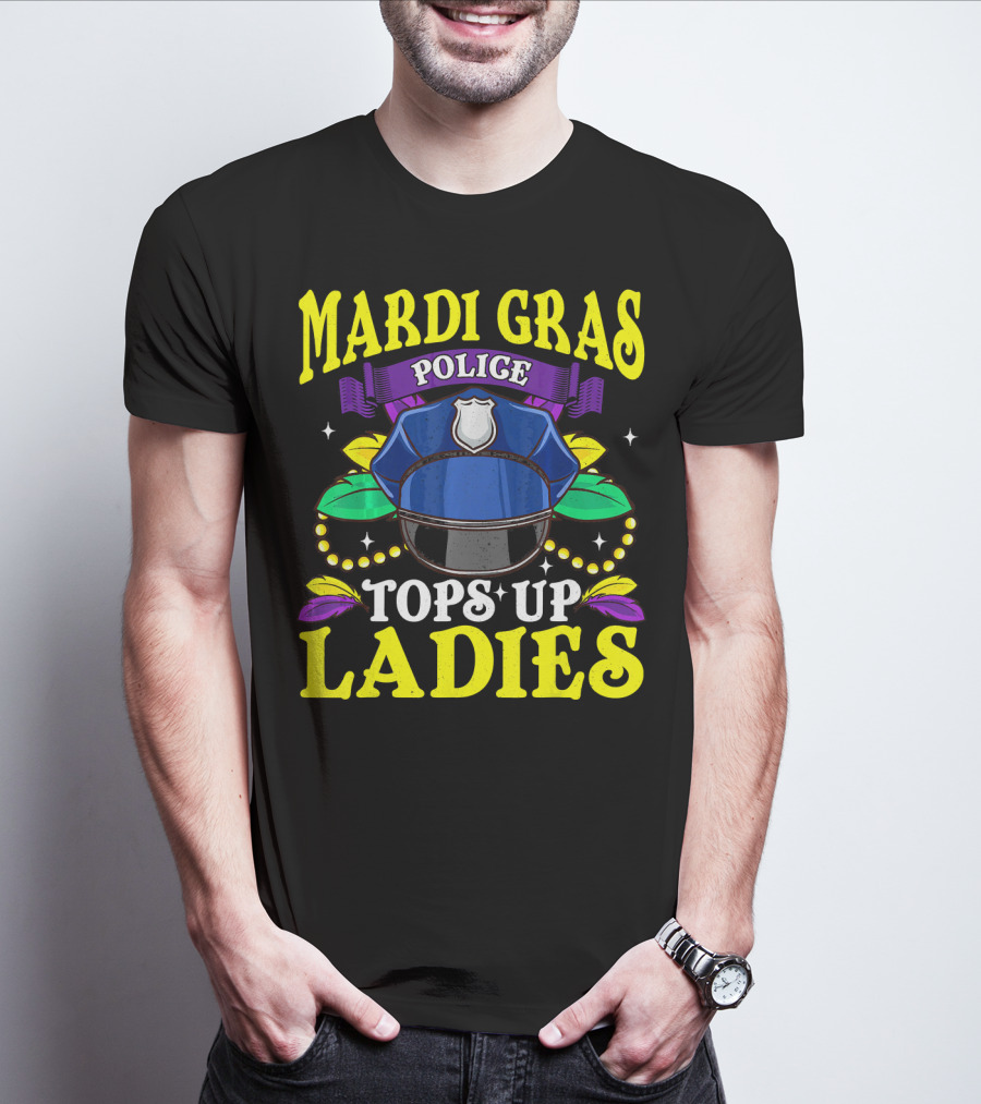 Mardi Gras Police Tops Up Beads Ladies Hat Feathers T-Shirt