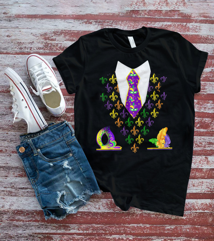 Mardi Gras Vest Costume Funny Vest With Fleur-de-lis And Mask T-Shirt