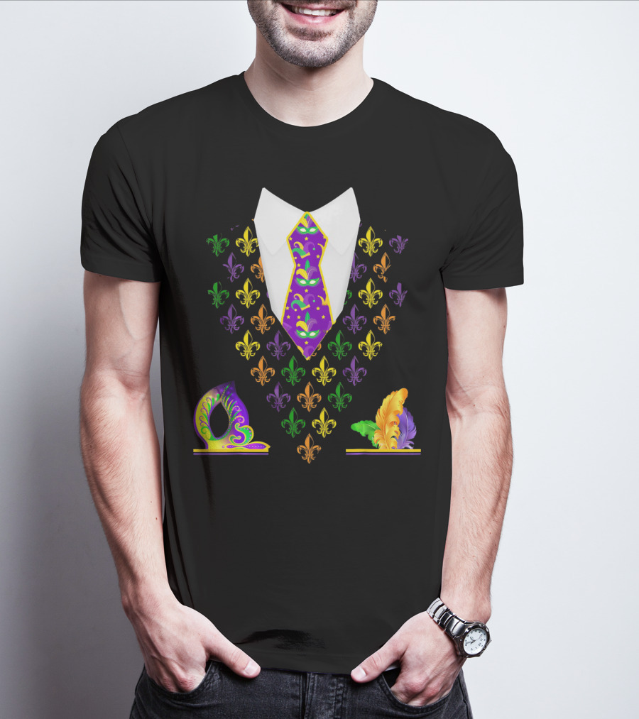 Mardi Gras Vest Costume Funny Vest With Fleur-de-lis And Mask T-Shirt