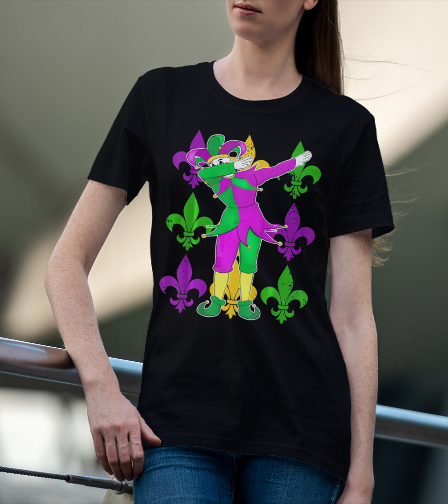 Mardi Gras Dabbing Fleur De Lis Jester Costume Fleur De Lis T-Shirt