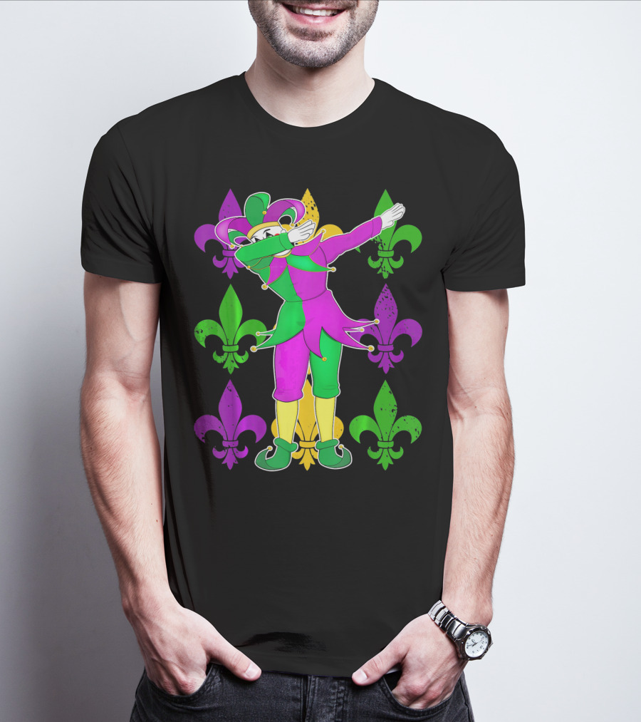 Mardi Gras Dabbing Fleur De Lis Jester Costume Fleur De Lis T-Shirt