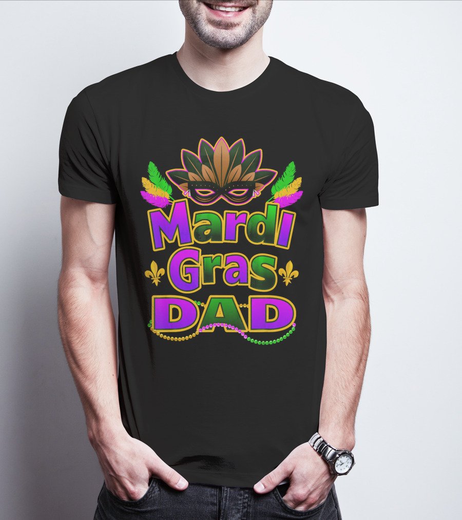 Mardi Gras Dad New Orleans Festive Masked T-Shirt