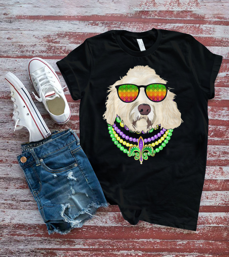Goldendoodle In Beads And Shades Mardi Gras Fleur-de-Lis T-Shirt