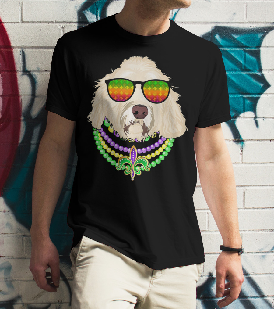 Goldendoodle In Beads And Shades Mardi Gras Fleur-de-Lis T-Shirt